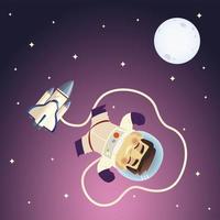 space floating astronaut spaceship and moon galaxy cartoon vector