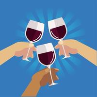 celebrando las manos con copas de vino celebración, aclamaciones vector