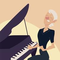 seniors active, old woman playing piano vector