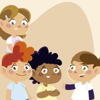 portrait girls and boys characters cartoon, children vector