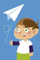 cute boy playing with paper plane cartoon, children vector