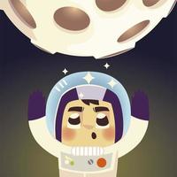 space astronaut in spacesuit with moon cosmos galaxy cartoon vector