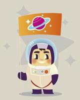 space astronaut with flag cartoon character design vector