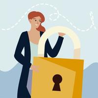 woman with closed padlock security concept design vector