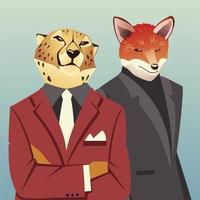 people art animals, portrait fox fashion hipster and vintage clothes vector