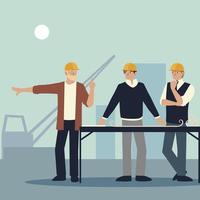 group men architect with blueprint at workplace vector
