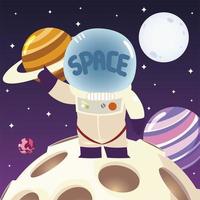 space astronaut with helmet on planet moon solar system cartoon vector