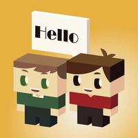 kids, little boys with speech bubble, say hello, isometric style vector