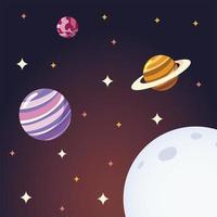 space moon planets and stars galaxy solar system cartoon vector