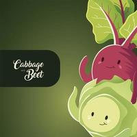 vegetables kawaii cute beet and cabbage cartoon style vector