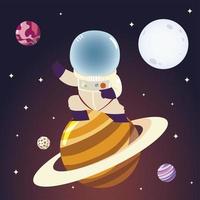 space astronaut on saturn planet character moon and stars cosmos vector