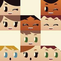 kids faces characters cartoon speech bubbles, isometric style vector