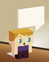 cute surprised boy with speech bubble, isometric design vector