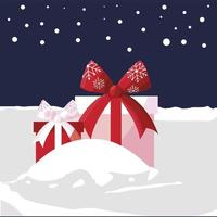 merry christmas wrapped gift boxes in the snow scene vector