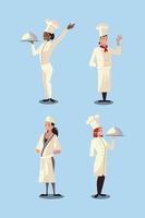 set of different male and female chefs worker professional restaurant vector