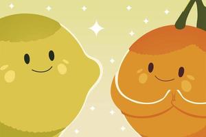 fruits kawaii funny face cute lemon and orange vector