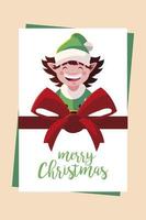 merry christmas elf with bowtie vector design