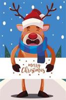 merry christmas reindeer with banner vector design