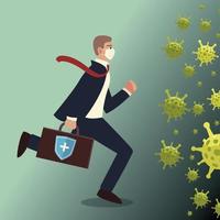 covid 19 virus businessman with mask and suitcase vector design