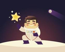 space astronaut in suit with star and planet galaxy cartoon vector