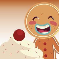 merry christmas gingerbread man with cream and fruit vector