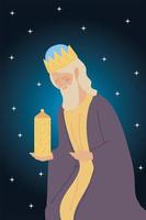 nativity caspar wise king with gift, stars background vector