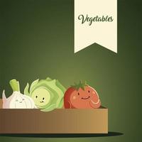 verduras kawaii dibujos animados lindo tomate cebolla y repollo en caja vector