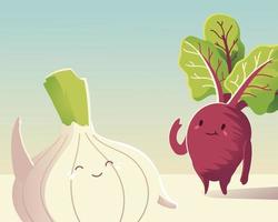 vegetables kawaii cute beet and onion fresh cartoon vector