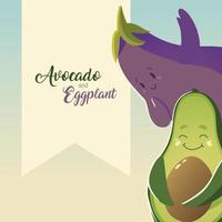vegetables kawaii cute cartoon avocado and eggplant vector