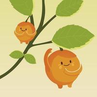 fruits kawaii funny face happiness cute oranges in branch tree vector