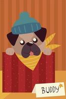 cute puppy tongue out with hat in the box animal vector