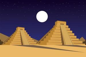 mexican pyramids ancient civilization aztec in the night panoramic vector