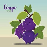 fruits kawaii grapes funny face happiness vector