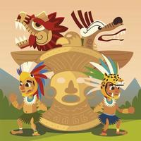 aztec warrior characters totem and snakes civilization ancient vector