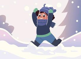 boy with clothes hands up in the winter season vector