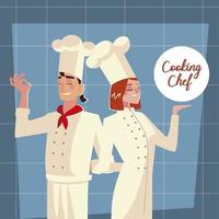 male and female chef worker professional restaurant vector