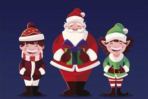 merry christmas santa boy and elf vector design