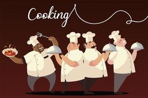 cartoon characters chef group cook dish dinner vector