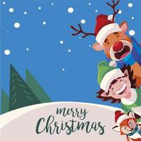 merry christmas reindeer elf and fox vector design