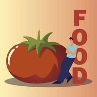 relaxing man on text food and tomato fresh vegetable vector