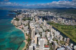 Aerial shot of waikiki beach honolulu hawaii photo