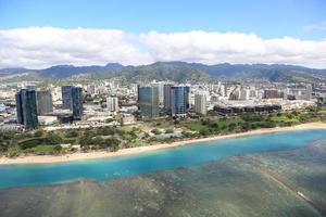 Aerial shot of waikiki beach honolulu hawaii photo