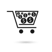 Vector icon concept of dollar money coin in shopping cart.