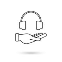 Flat background with hand and headphones. Vector Illustration