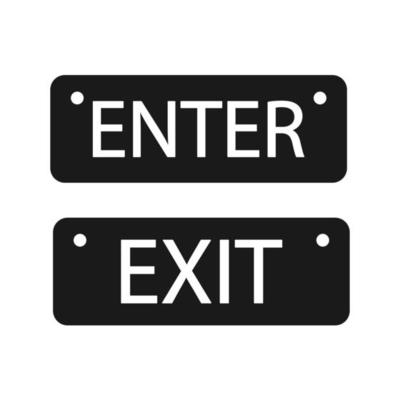 Exit and enter black vector icons. Flat design