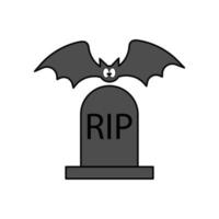 Creepy halloween icons with grave and bat. Helloween theme vector