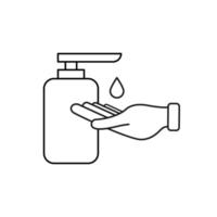 Hand and sanitizer gel bottle line icon. vector