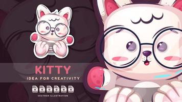 Cartoon character funny kitty - childish sticker. vector