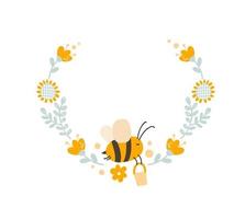 personaje de niños lindos miel de abeja con corona de flores vector