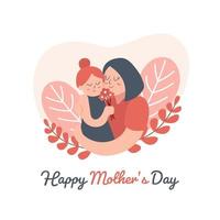 Happy mother day in flat design, mother hugging her lovely daughter vector